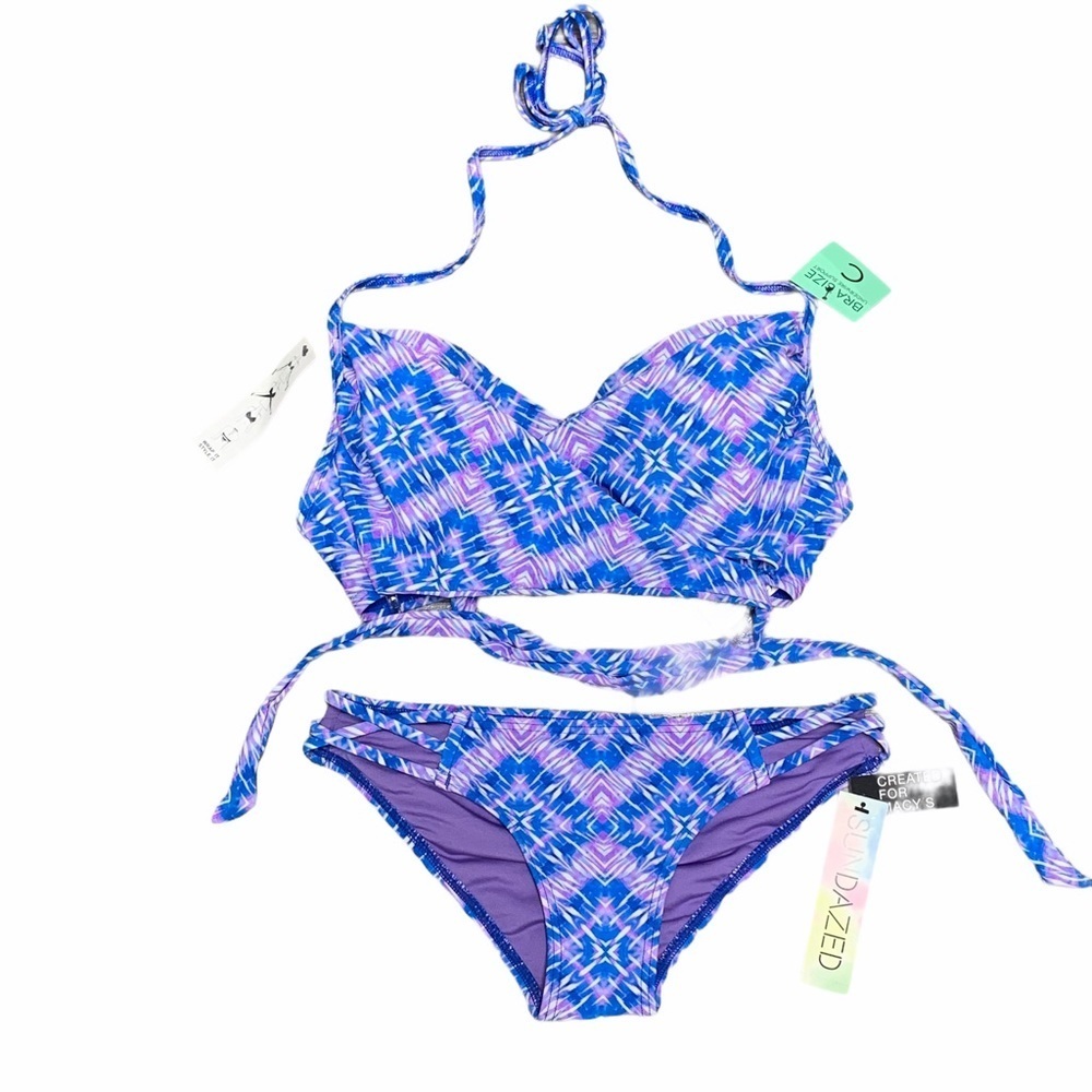 NWT 34C & XS Sundazed Bikini SET Strappy Bikini Bra Top Bottoms Wrap Swimsuit